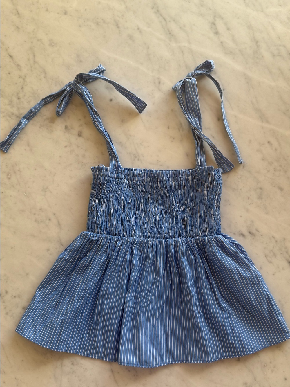 Never worn before Zara Blue Striped Tie-Shoulder Skirted Top in size s